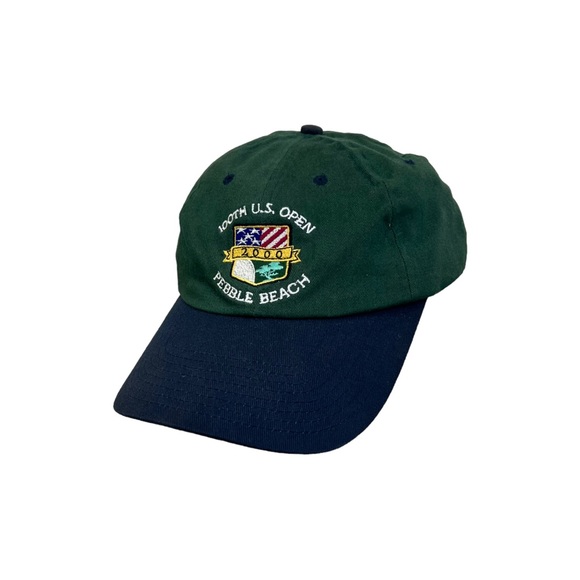 Vtg Pebble Beach 2000 100th US Open Hat Strap Back Green Twill Golf Cap Logo - Picture 2 of 4
